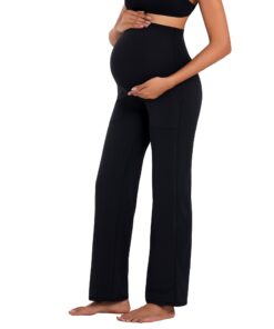 Alternative view of Funidos Maternity leggings Yoga Pants with Pockets High Waisted Over The Belly Buttery Soft Workout Leggings for Women Stretchy Pregnancy Activewear