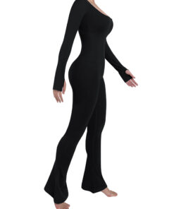Long Sleeve Flare Jumpsuits for Women Seamless Wide Leg
