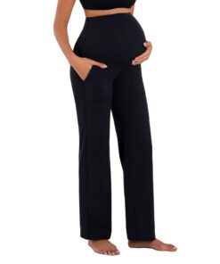 Funidos Maternity leggings Yoga Pants with Pockets High Waisted Over The Belly Buttery Soft Workout Leggings for Women Stretchy Pregnancy Activewear
