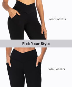 Alternative view of Funidos Flare Leggings for Women with Pockets, Crossover Yoga Pants with Tummy Control, High Waisted and Wide Leg