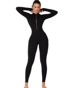 25 Women's Long Sleeve Bodycon Zip Jumpsuits