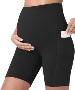 Sunzel Maternity Yoga Shorts for Women High-Waisted Pregnancy Workout Shorts with Pockets Stretchy Wide Elastic Waistband Pre Postpartum Activewear