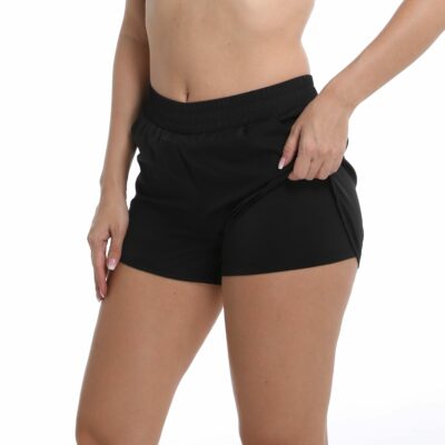 2 in 1 Women's Running Shorts with Liner 2 Pockets Elastic Workout Athletic for Gym Yoga High-Waisted Shorts