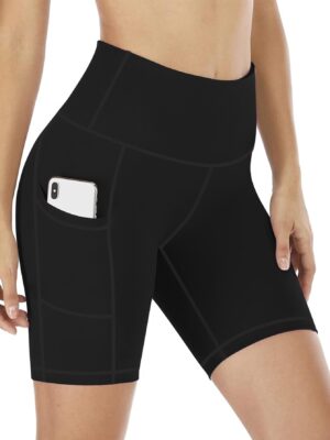 Sunzel Women's High-Waisted Yoga Shorts with Side Pockets 10-Inch Inseam Moisture-Wicking Workout Running Shorts