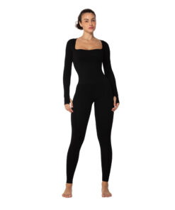 Women's Square Neck Long Sleeve Tummy Control Jumpsuits