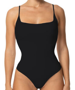 Square-neck sleeveless seamless spaghetti strap body-shaping jumpsuit