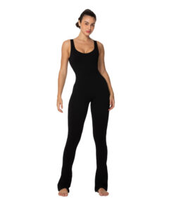 Sleeveless flared leg jumpsuits with built-in padding