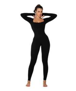 Alternative view of Women's Square Neck Long Sleeve Tummy Control Jumpsuits